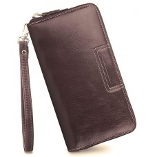 Contacts Wristlet Wallets for Women with RFID Protection | Ladies Leather Clutch/Wallet | Large Capacity Zipper Purse/Card Holder Organizer for Women (Brown)