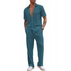 Solid Casual Summer Wear Coords Stylish Gents Cord Set Half Sleeves Latest Track Suit Polo Neck Western Co-ord Track Pant and Shirt Set