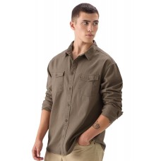 Brown Men and Boys Long Sleeve Collared Neck Button Front Regular Fit Utility Shirts